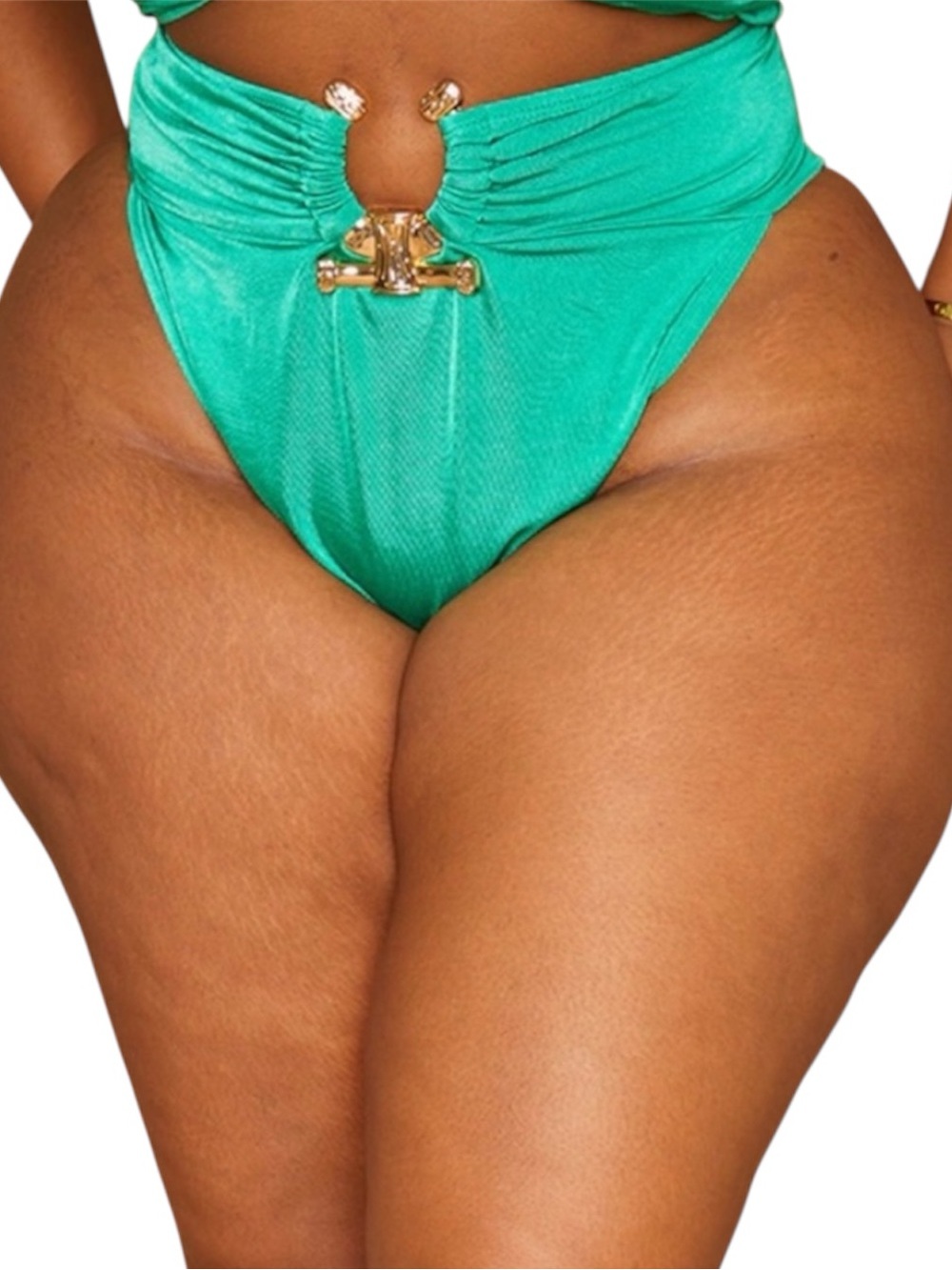 NWT PrettyLittleThing Plus Green Hammered Trim Bikini Bottoms 22
